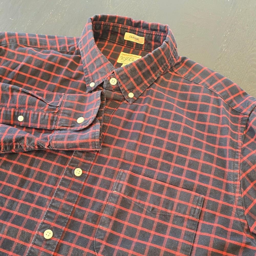 J. Crew Mens Classic Fit American Pima Cotton Plaid Button Down Shirt Red Blue M